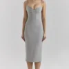 Kiki Light Grey Mesh Panelled Bodycon Midi Dress