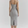 Kiki Light Grey Mesh Panelled Bodycon Midi Dress