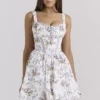 Kimmie White Floral Ribbon Print Cotton Mini Dress
