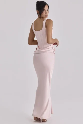 Kira Blush Pink Satin Gathered Maxi Dress