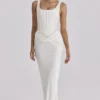 Kira Ivory Satin Gathered Maxi Dress