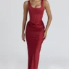 Kira Red Satin Corset Maxi Dress