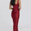 Kira Red Satin Corset Maxi Dress