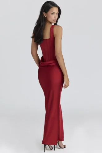 Kira Red Satin Corset Maxi Dress