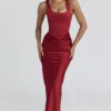 Kira Red Satin Corset Maxi Dress