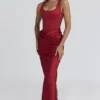 Kira Red Satin Corset Maxi Dress