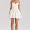 Kristiana Ivory Cotton Strapless Corset Mini Dress