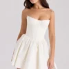 Kristiana Ivory Cotton Strapless Corset Mini Dress