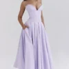 Lady Orchid Twill Strapless Tulle Midi Dress