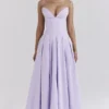Lady Orchid Twill Strapless Tulle Midi Dress