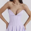 Lady Orchid Twill Strapless Tulle Midi Dress