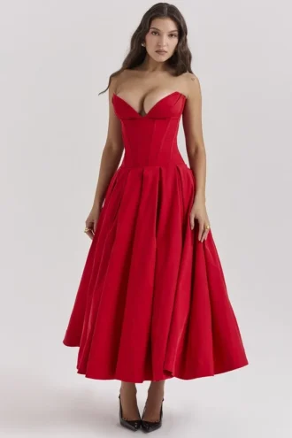 Lady Scarlet Strapless Midi Dress