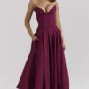 Lady Wine Strapless Midi Dress