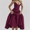Lady Wine Strapless Midi Dress