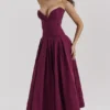 Lady Wine Strapless Midi Dress