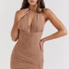 Laetitia Hazelnut Gathered Mini Dress