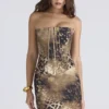 Laila Leopard Print Satin Strapless Mini Dress