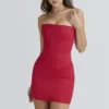 Laila Red Satin Strapless Hourglass Mini Dress