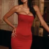 Laila Red Satin Strapless Hourglass Mini Dress