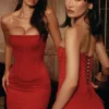 Laila Red Satin Strapless Hourglass Mini Dress