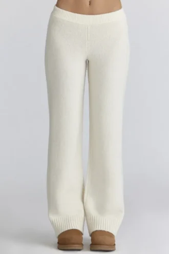 Lara Ivory Merino Wool Ribbed Knit Trousers