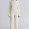 Lara Ivory Merino Wool Ribbed Knit Trousers