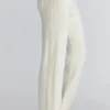 Lara Ivory Merino Wool Ribbed Knit Trousers