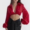 Laraine Cherry Silk Blouson Top