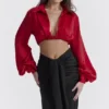 Laraine Cherry Silk Blouson Top