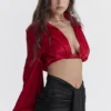 Laraine Cherry Silk Blouson Top