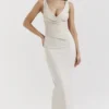 Laria Ecru Vegan Leather Maxi Dress
