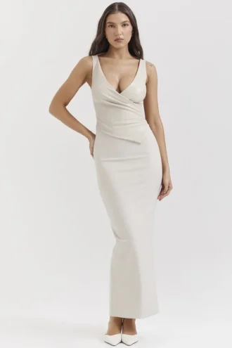 Laria Ecru Vegan Leather Maxi Dress