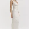 Laria Ecru Vegan Leather Maxi Dress