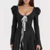 Larisa Black & Cream Pleated Mini Dress