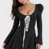 Larisa Black & Cream Pleated Mini Dress