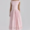 Lauren Pink Cotton Broderie Anglaise Boat Neck Maxi Dress