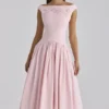 Lauren Pink Cotton Broderie Anglaise Boat Neck Maxi Dress
