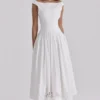 Lauren White Cotton Broderie Anglaise Boat Neck Maxi Dress