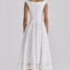 Lauren White Cotton Broderie Anglaise Boat Neck Maxi Dress