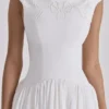 Lauren White Cotton Broderie Anglaise Boat Neck Maxi Dress