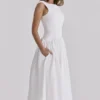 Lauren White Cotton Broderie Anglaise Boat Neck Maxi Dress