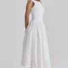 Lauren White Cotton Broderie Anglaise Boat Neck Maxi Dress