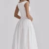 Lauren White Cotton Broderie Anglaise Boat Neck Maxi Dress
