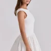 Lauren White Cotton Broderie Anglaise Boat Neck Mini Dress