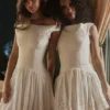 Lauren White Cotton Broderie Anglaise Boat Neck Mini Dress