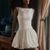Lauren White Cotton Broderie Anglaise Boat Neck Mini Dress