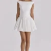 Lauren White Cotton Broderie Anglaise Boat Neck Mini Dress
