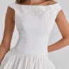 Lauren White Cotton Broderie Anglaise Boat Neck Mini Dress