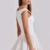 Lauren White Cotton Broderie Anglaise Boat Neck Mini Dress