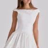 Lauren White Cotton Broderie Anglaise Boat Neck Mini Dress